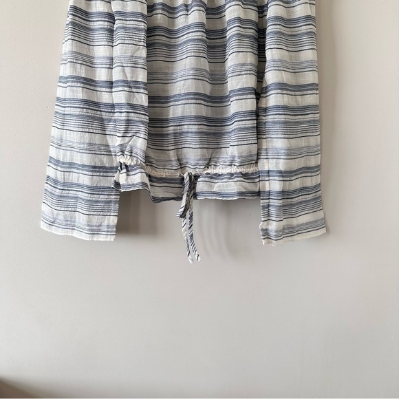 THEORY-STRIPE Silk Blend Off Shoulder Bell Sleeve Blouse (Size:Small) - Picture 8 of 13